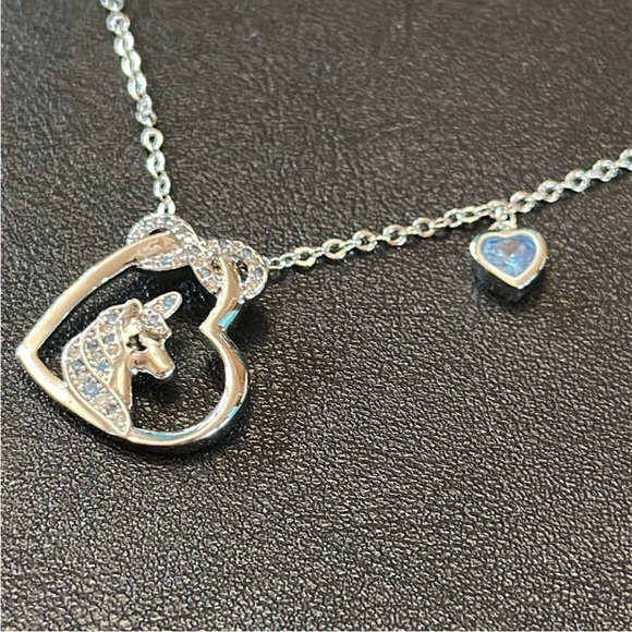 Rucher Unicorn 18K White GP Heart Necklace Aquamarine CZ Crystal Gift Box - Picture 6 of 14